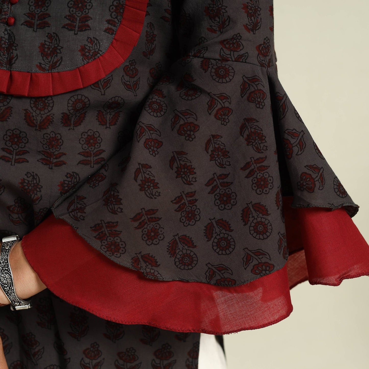  Brown Block Print Mul Cotton Straight Bagh Kurta for Women