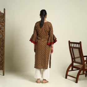 Buy Brown Block Print Mul Cotton Straight Bagh Kurta for Women