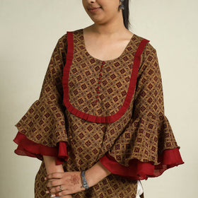 Buy Brown Block Print Mul Cotton Straight Bagh Kurta for Women