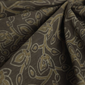 Brown - Mulberry Silk Cotton Akola Hand Block Printed Handloom Fabric