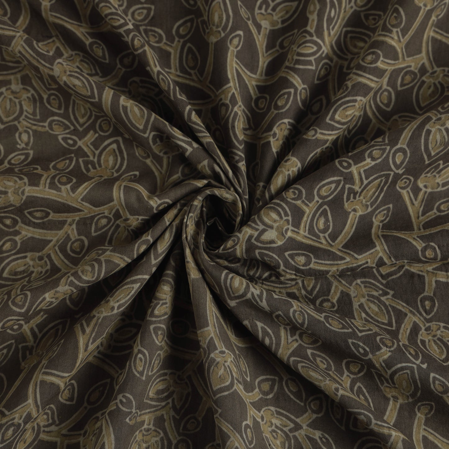 Brown - Mulberry Silk Cotton Akola Hand Block Printed Handloom Fabric