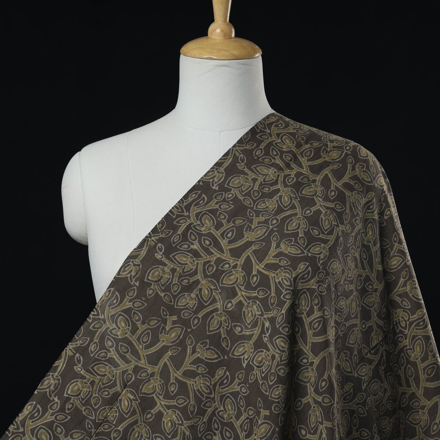 Brown - Mulberry Silk Cotton Akola Hand Block Printed Handloom Fabric