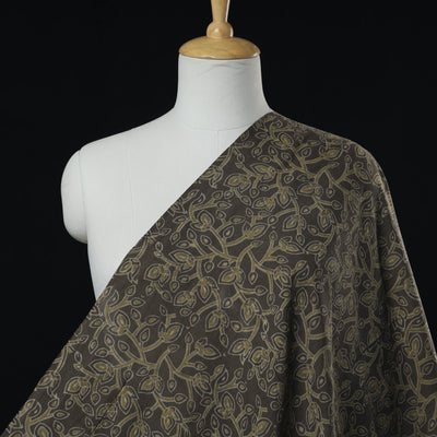 Brown - Mulberry Silk Cotton Akola Hand Block Printed Handloom Fabric