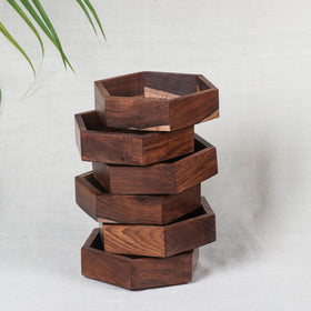 Dry Fruits Brown Boxes (Set of 6) Handcrafted with Wood 