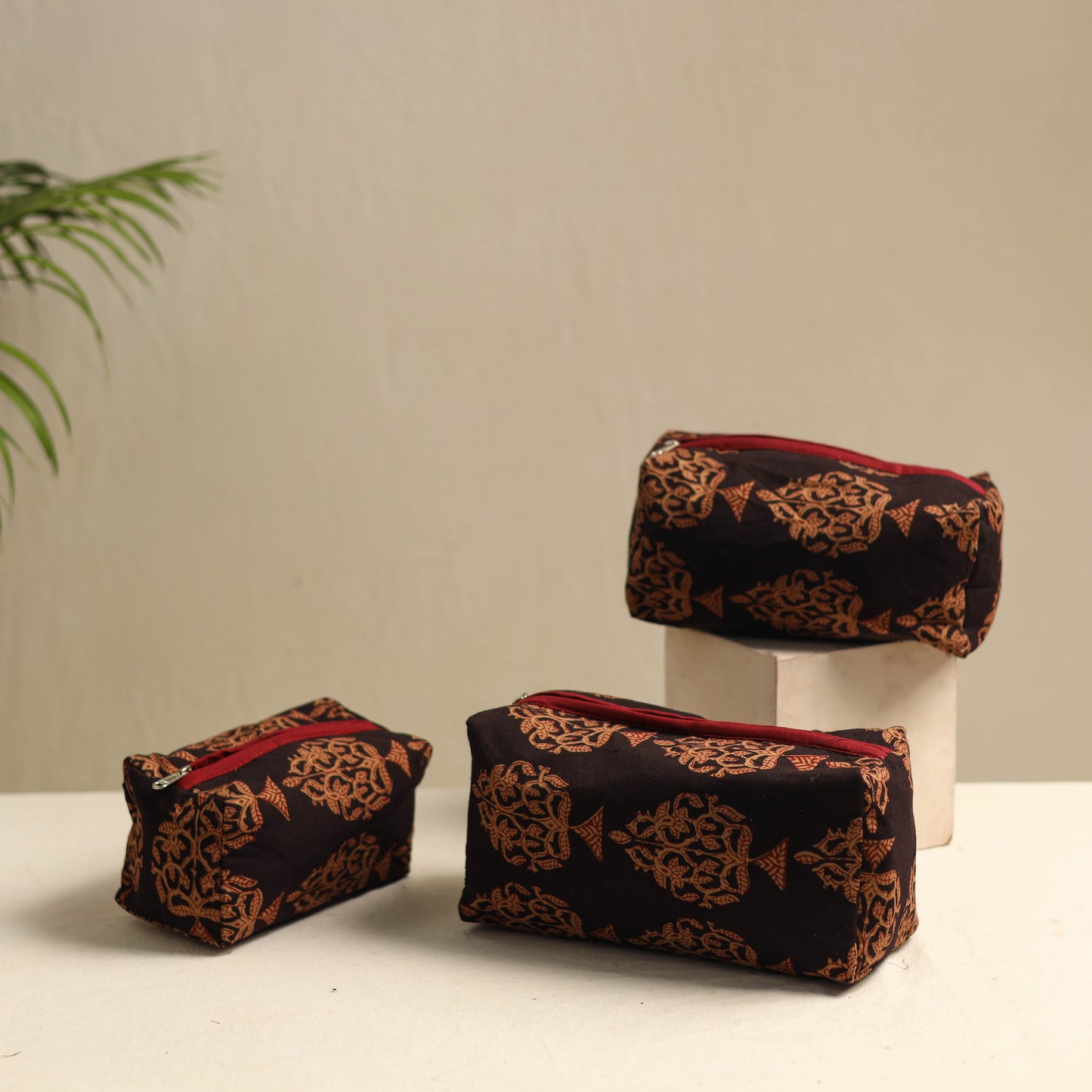  Brown Multipurpose Handmade Toiletry Bags (Set of 3)