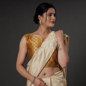 Brown - mustard yellow banarasi silk zari weave stitched