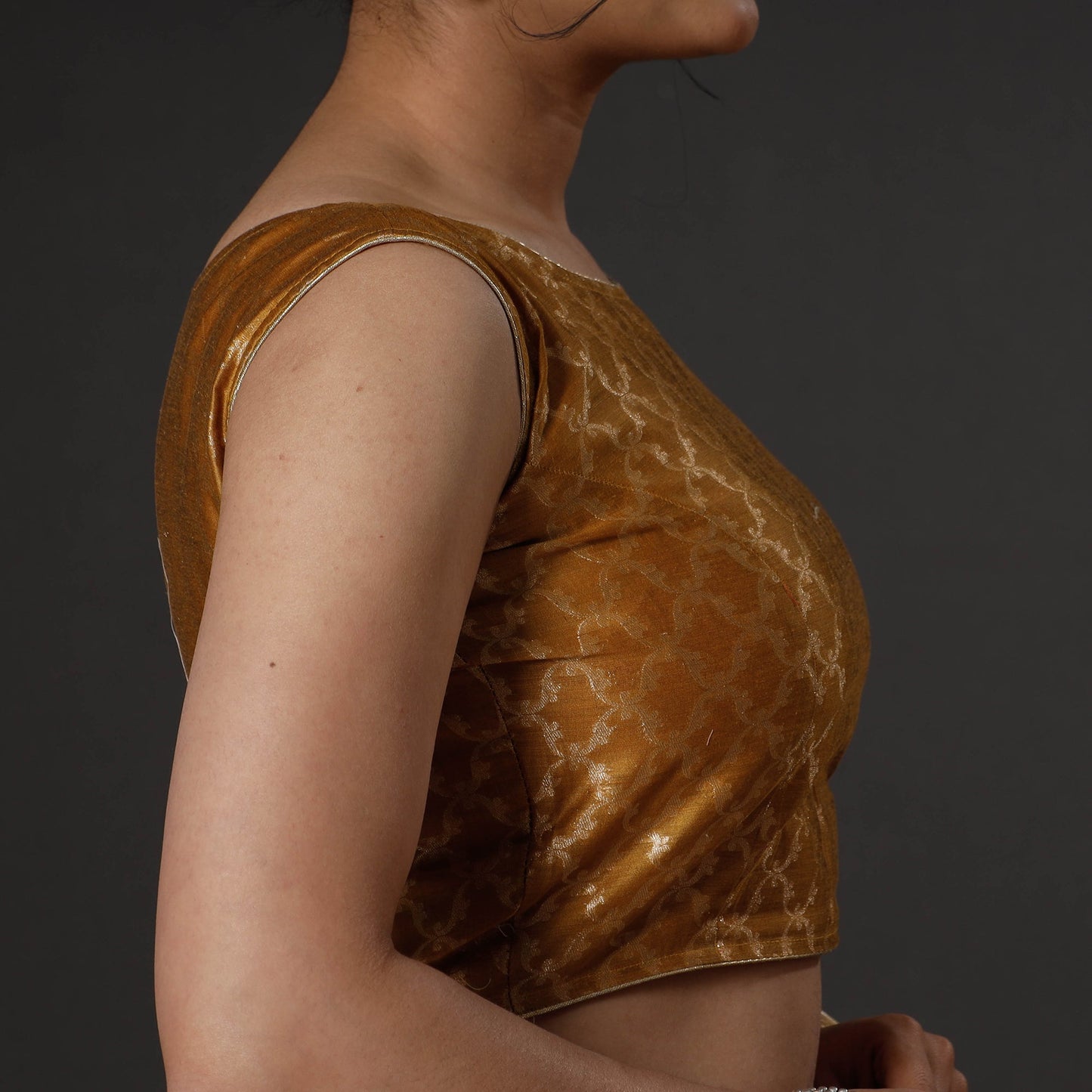 Brown - mustard yellow banarasi silk zari weave stitched