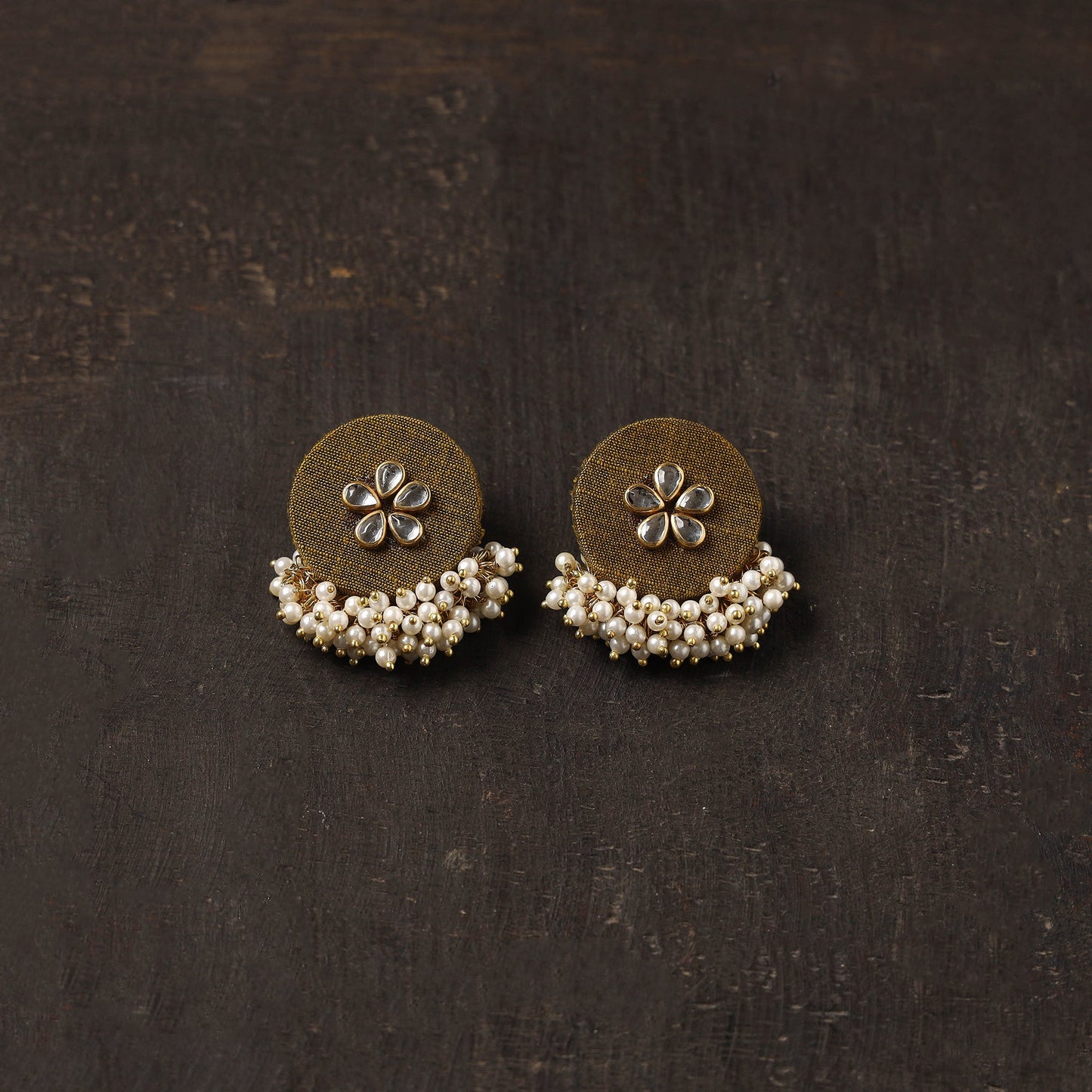 Brown - naira fabart earrings with kundan & beads