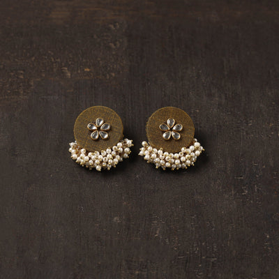 Brown - naira fabart earrings with kundan & beads