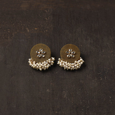 Brown - naira fabart earrings with kundan & beads