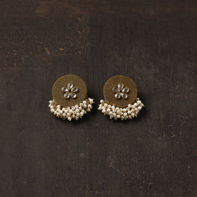 Brown - naira fabart earrings with kundan & beads