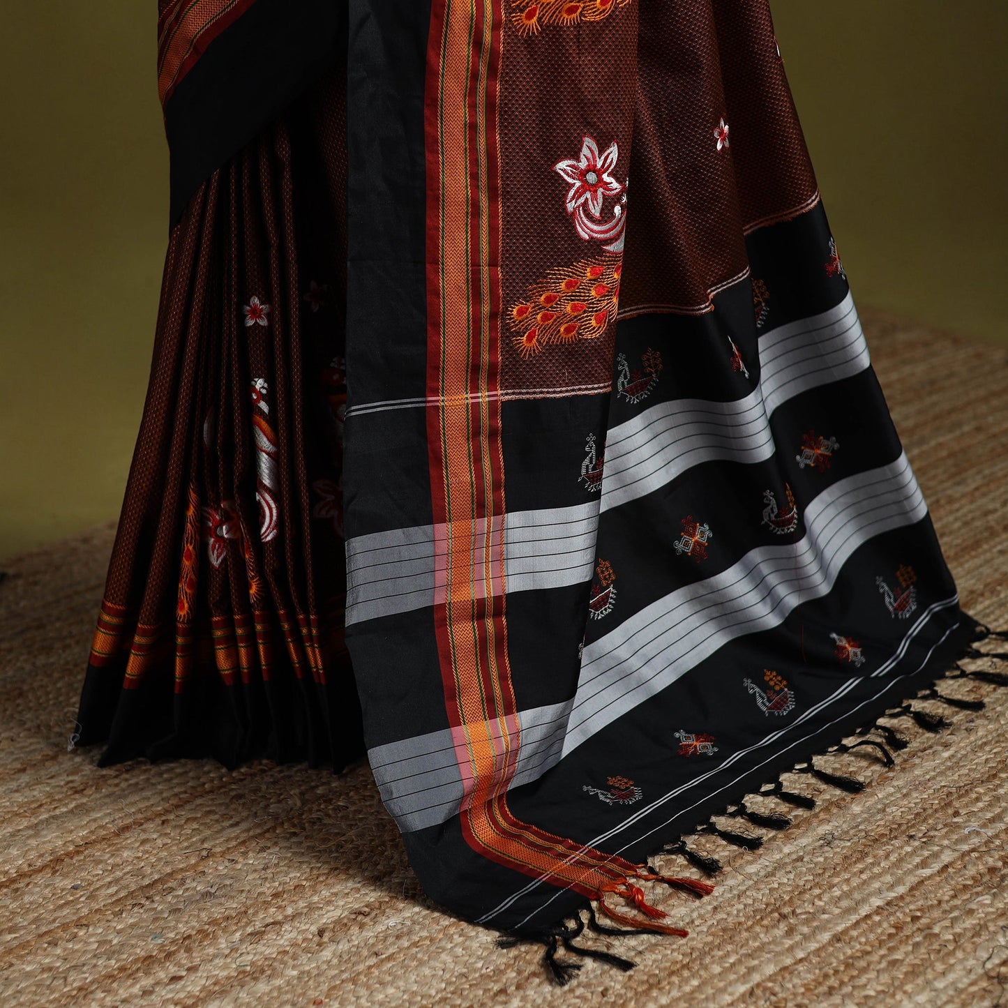 Nath work silk cotton khun saree 13 - handcrafted