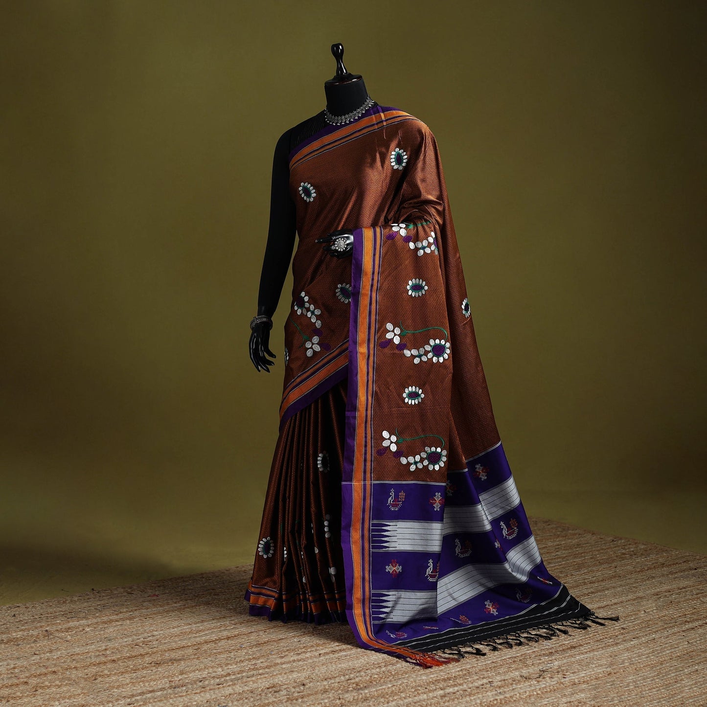 Nath work silk cotton khun saree 14 - handcrafted