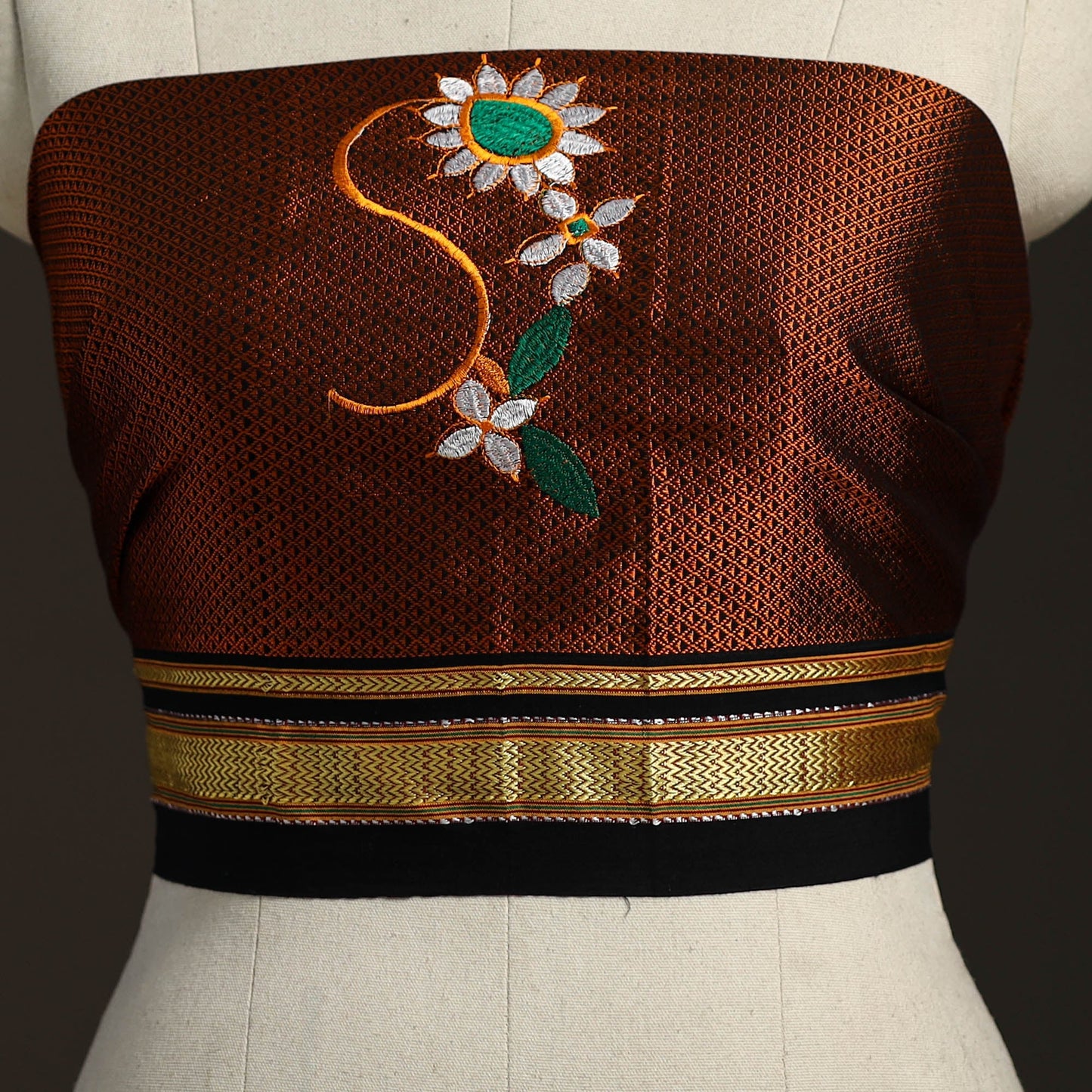 Brown - nathani work mercerised cotton khun blouse piece 08