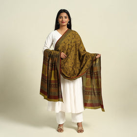 Brown - Natural Dye Mul Cotton Bagh Print Dupatta