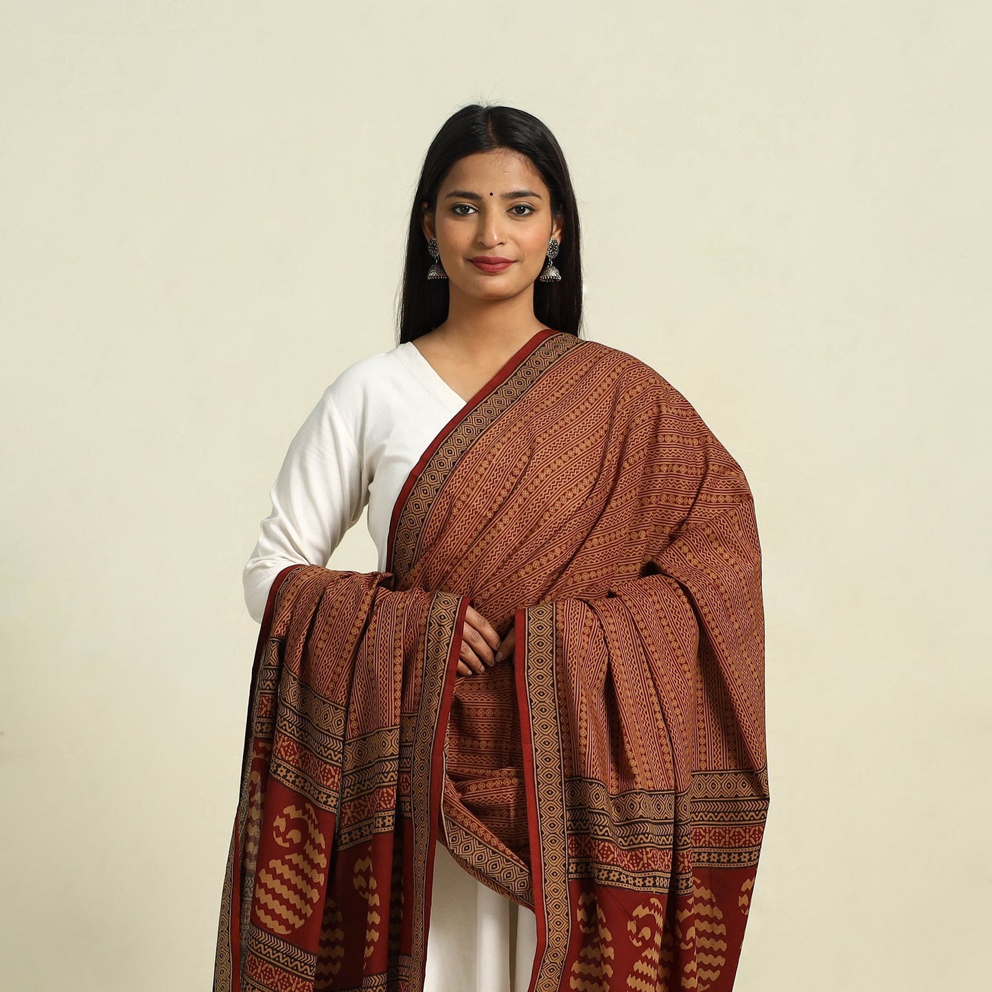 Buy Brown Natural Dye Mul Cotton Bagh Print Dupatta