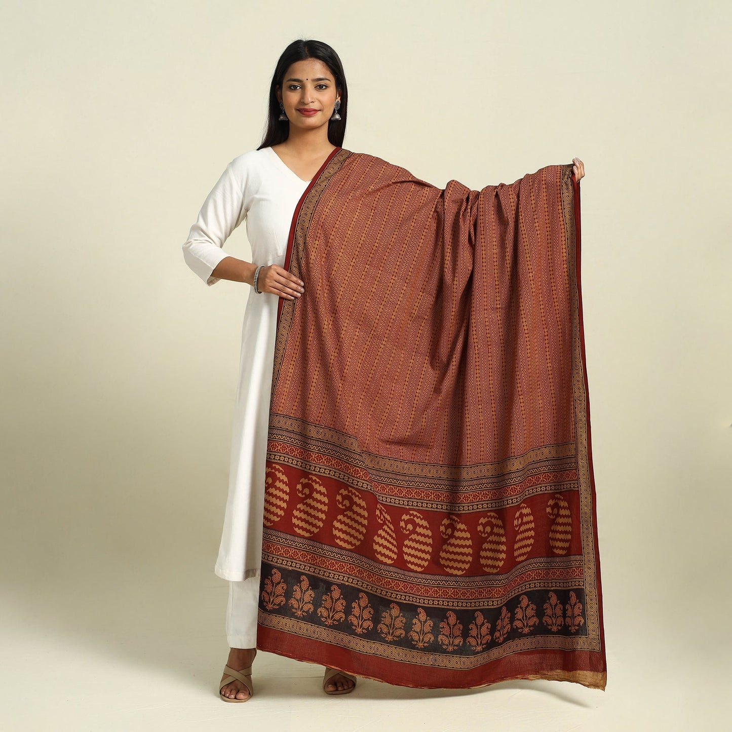 Buy Brown Natural Dye Mul Cotton Bagh Print Dupatta