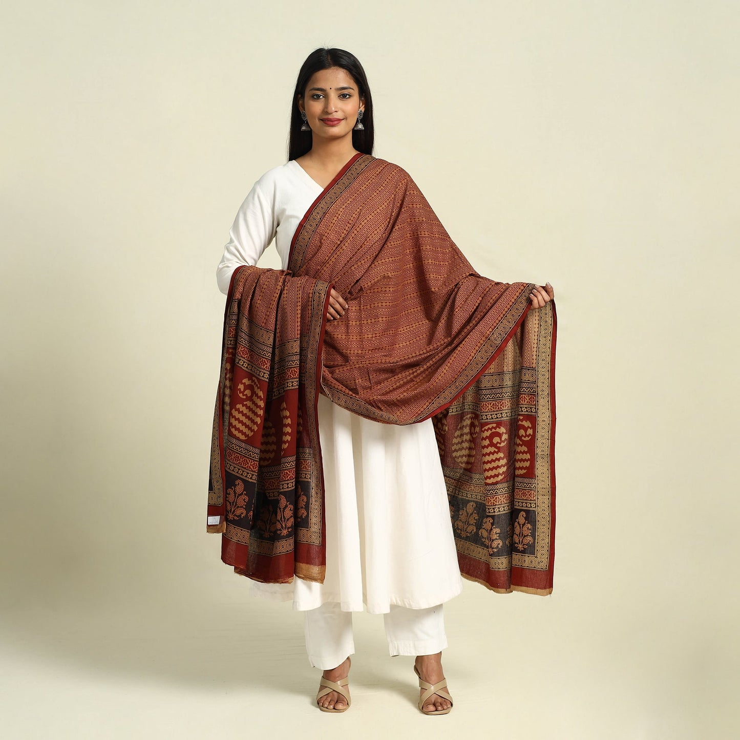 Buy Brown Natural Dye Mul Cotton Bagh Print Dupatta