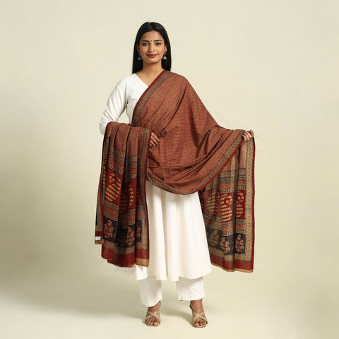 Buy Brown Natural Dye Mul Cotton Bagh Print Dupatta