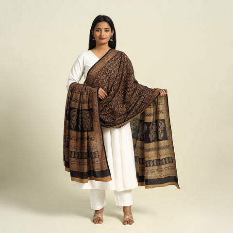 Buy Brown Natural Dye Mul Cotton Bagh Print Dupatta