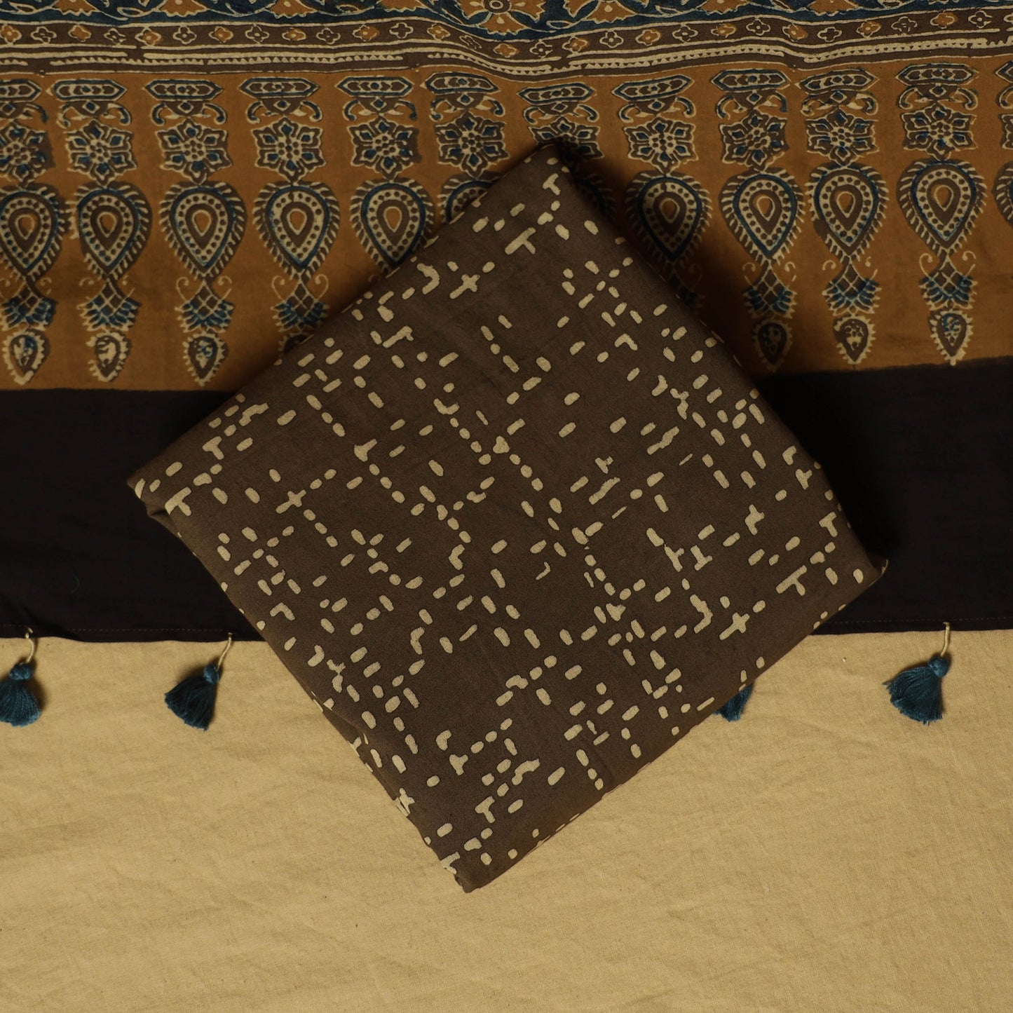 Brown - natural dyed 3pc unstitched dress material 01