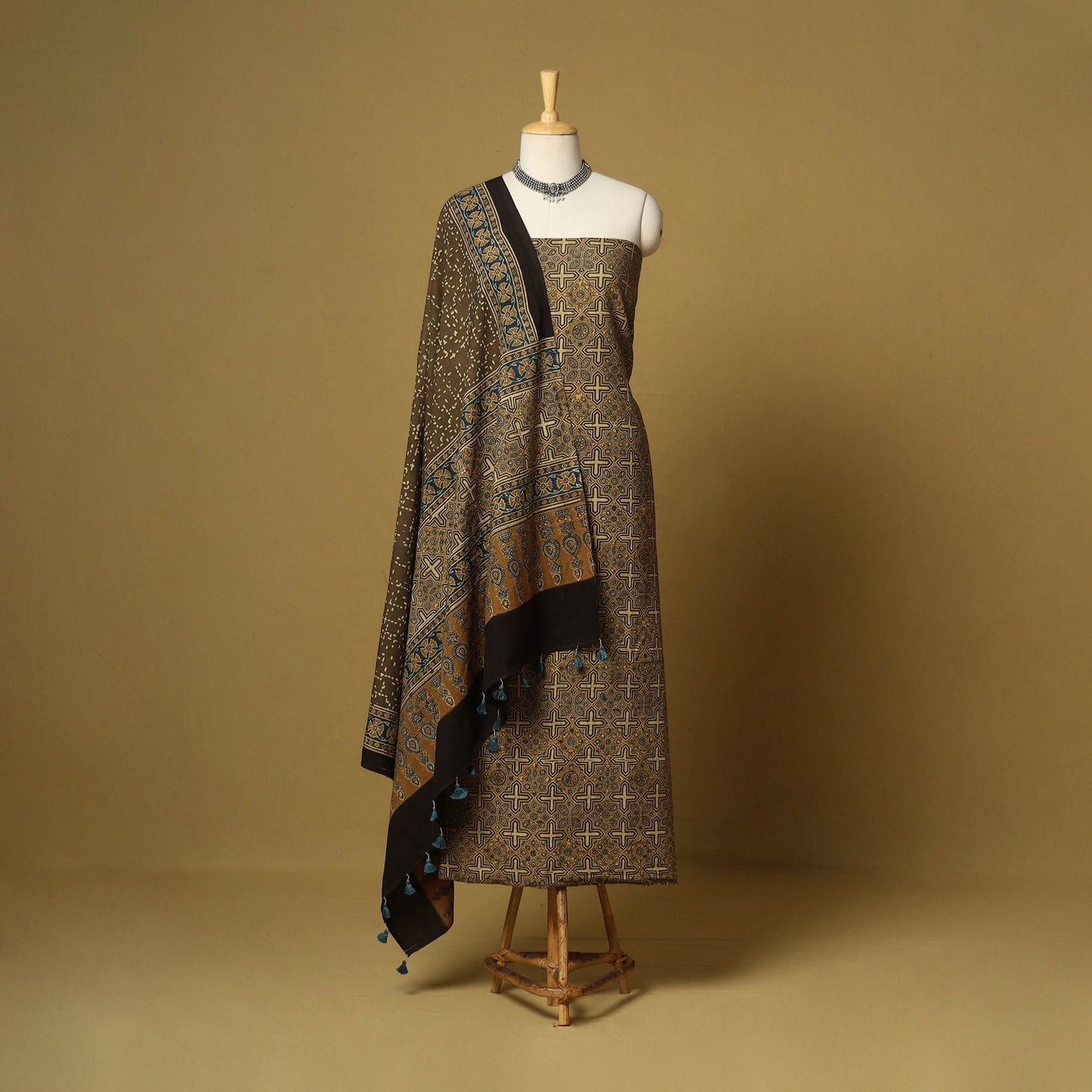 Brown - natural dyed 3pc unstitched dress material 01