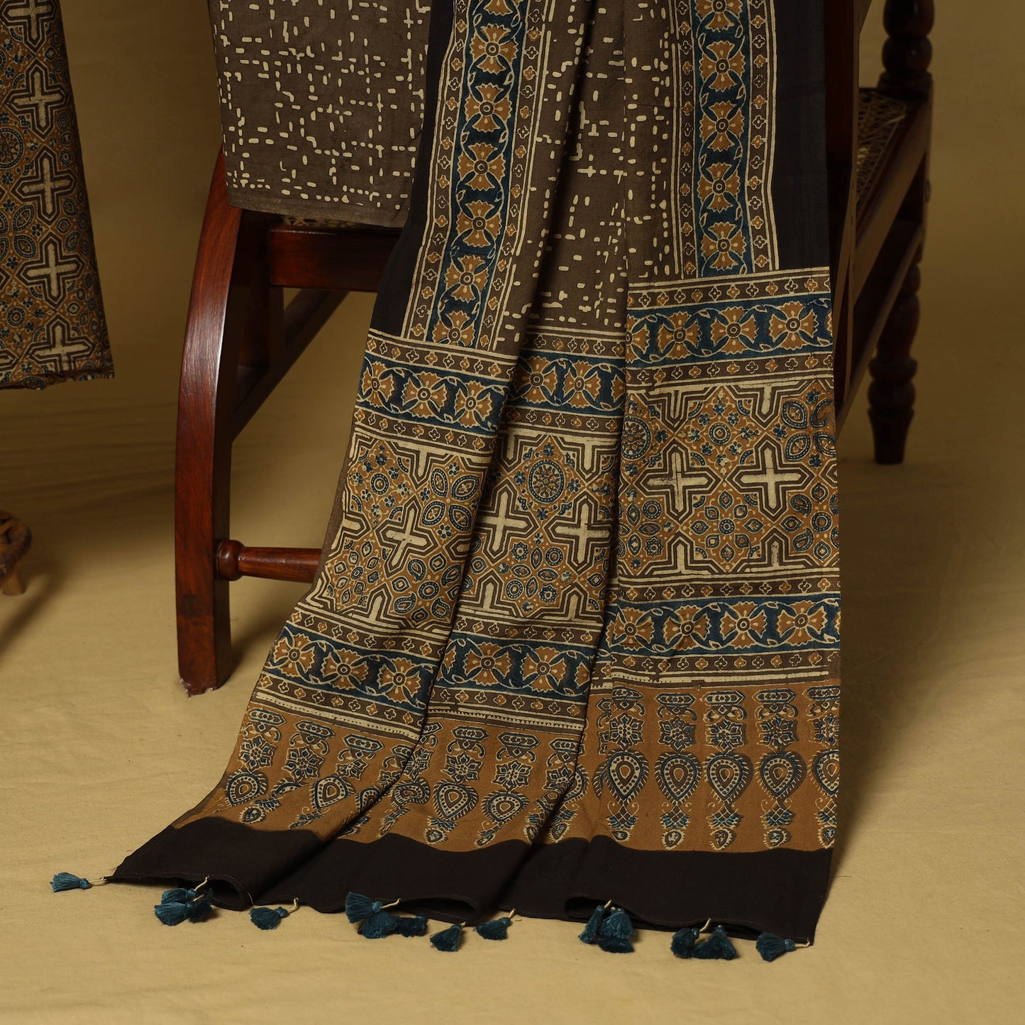 Brown - natural dyed 3pc unstitched dress material 01