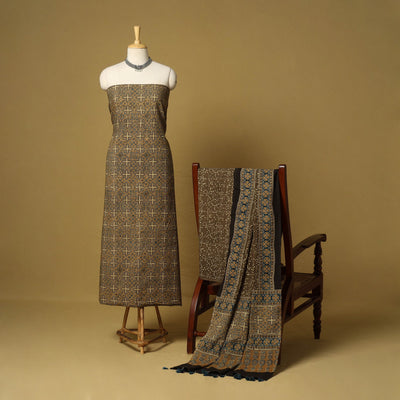 Brown - natural dyed 3pc unstitched dress material 01