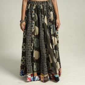 Brown - printed 24 kali patchwork cotton long skirt 42