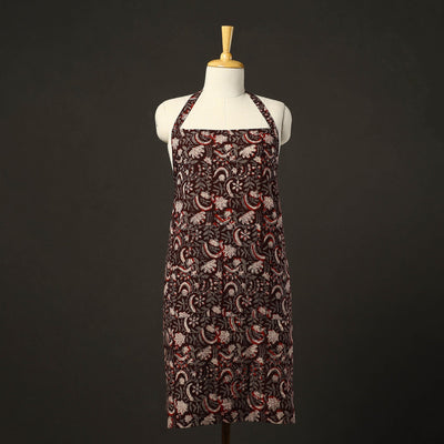 Brown - bagru cotton apron with pocket 18 - handcrafted