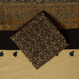 Brown - natural dyed 3pc unstitched dress material 01