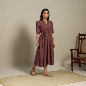 Brown - natural dyed cotton fit & flare dress 05