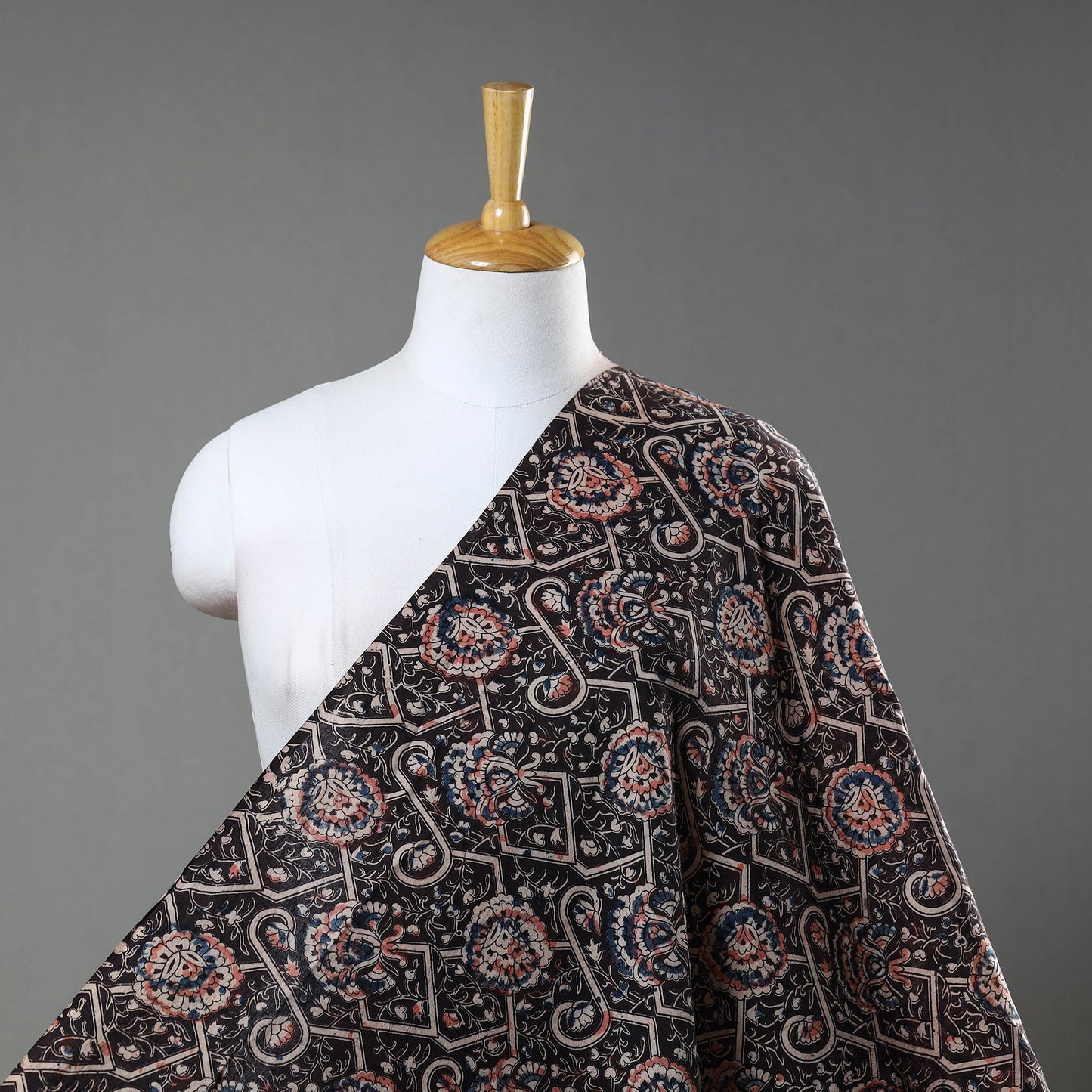 Brown - Natural Dyed Block Print Cotton Kalamkari Fabric 02