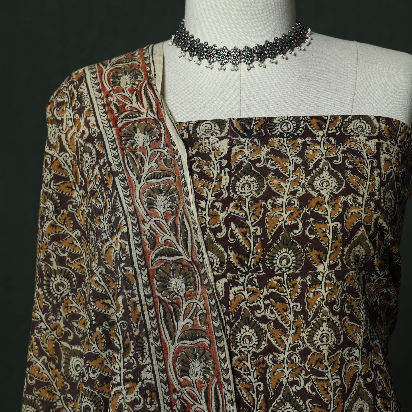 Natural dyed block print cotton pedana kalamkari 2pc