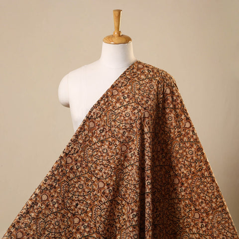 Brown Natural Dyed Block Print Cotton Pedana Kalamkari Fabric