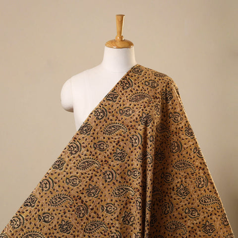 Brown Natural Dyed Block Print Cotton Pedana Kalamkari Fabric