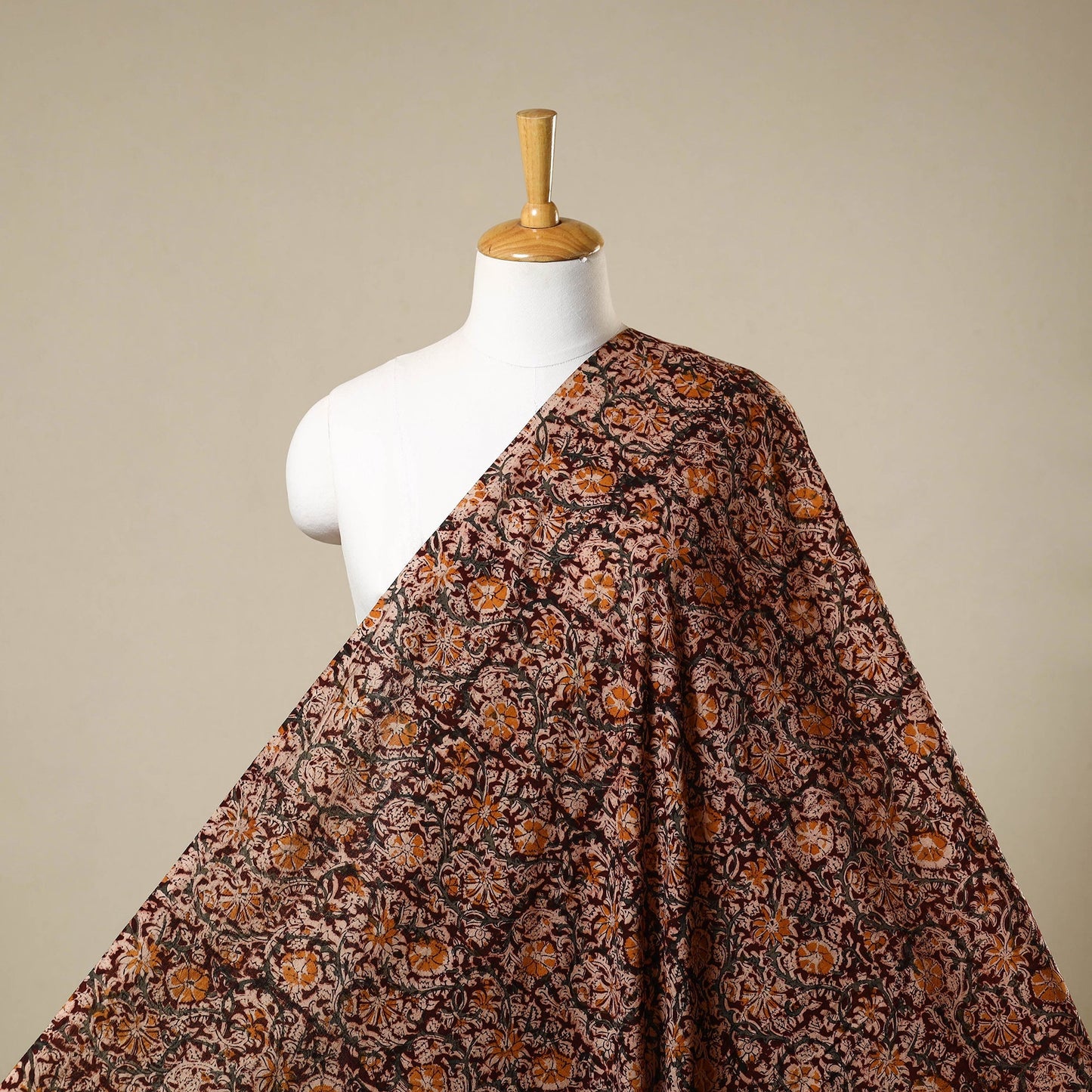 Brown - natural dyed cotton pedana kalamkari fabric 25