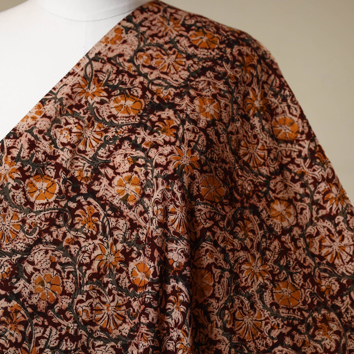 Brown - natural dyed cotton pedana kalamkari fabric 27