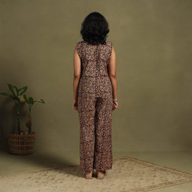 Brown Natural Dyed Block Print Cotton Pedana Kalamkari Co-ord Set