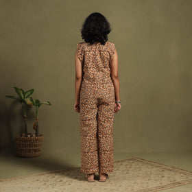 Brown Natural Dyed Block Print Cotton Pedana Kalamkari Co-ord Set