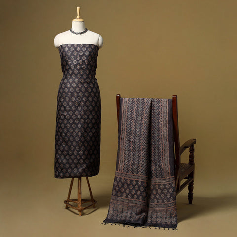 Natural dyed handloom tussar silk 2pc unstitched dress