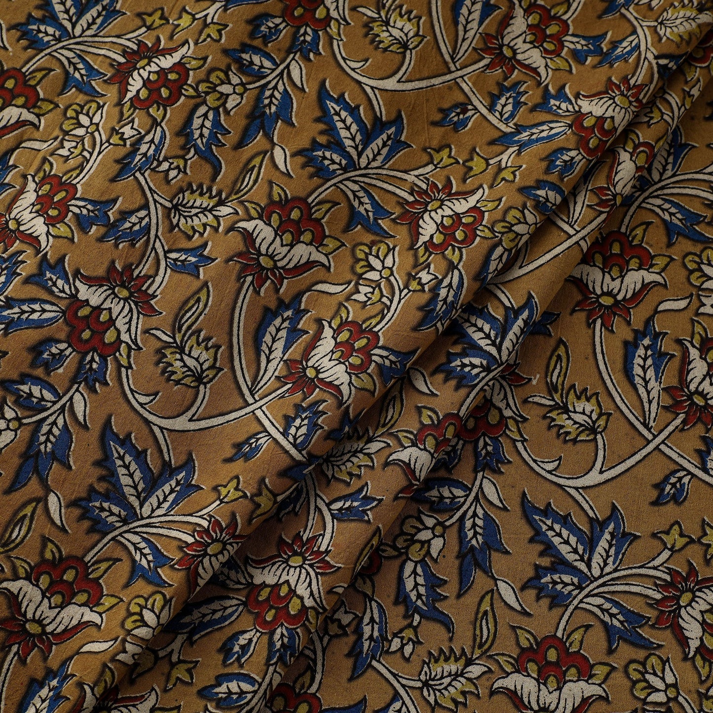  Brown Natural Dyed Block Print Kalamkari Cotton Fabric