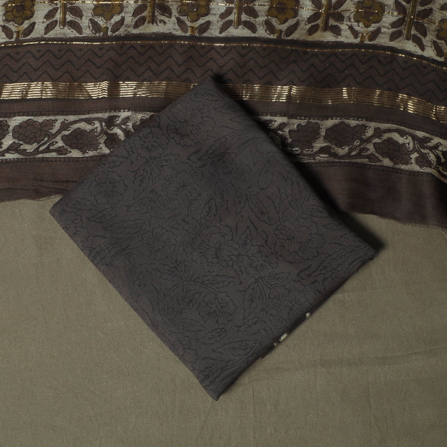 Natural dyed block print maheshwari silk jahota 3pc