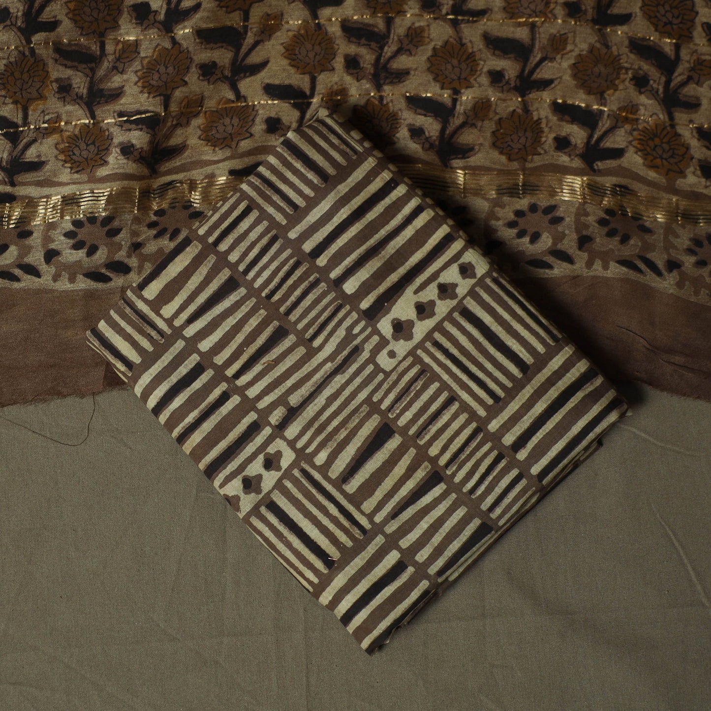 Natural dyed block print maheshwari silk jahota 3pc