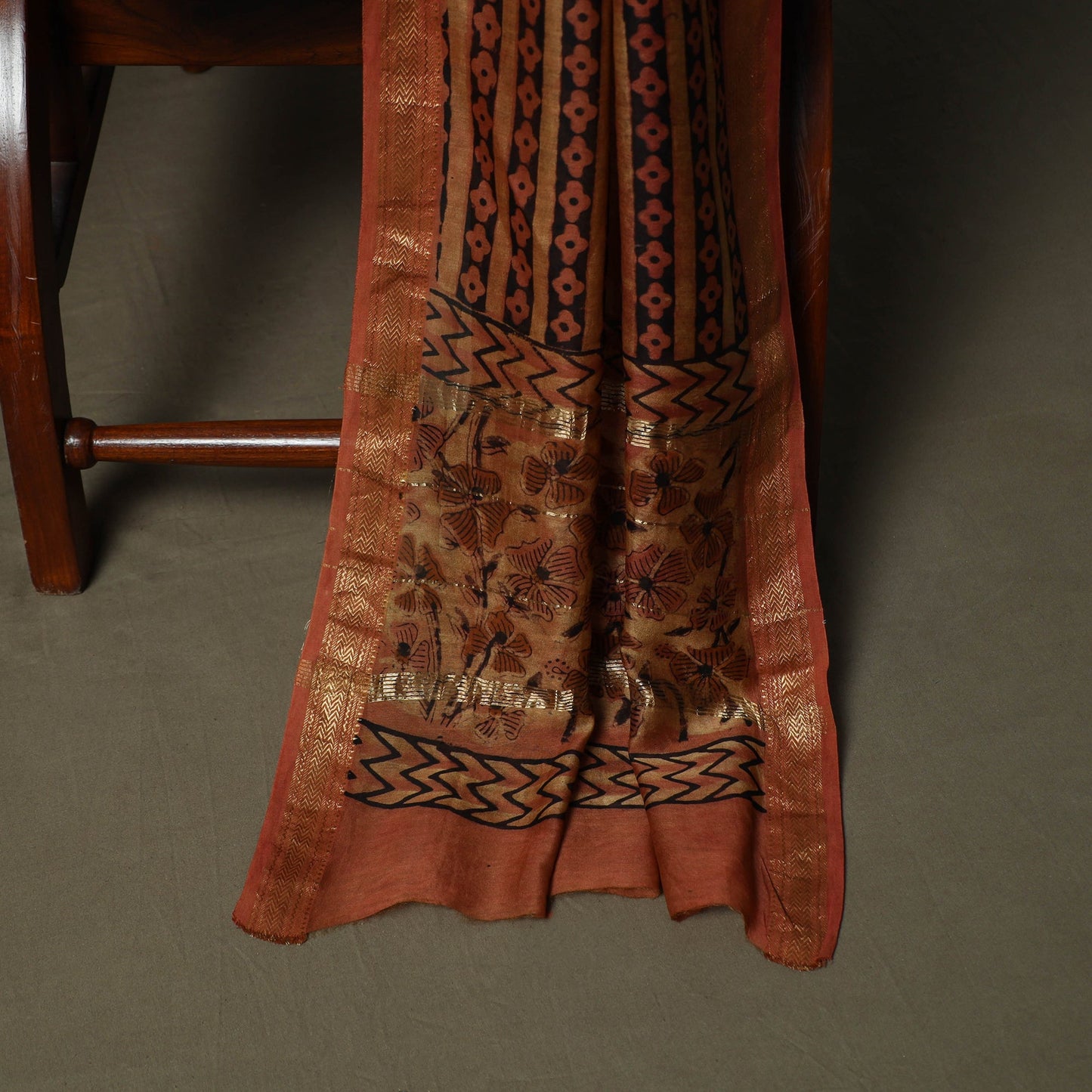 Natural dyed block print maheshwari silk vanaspati bagru