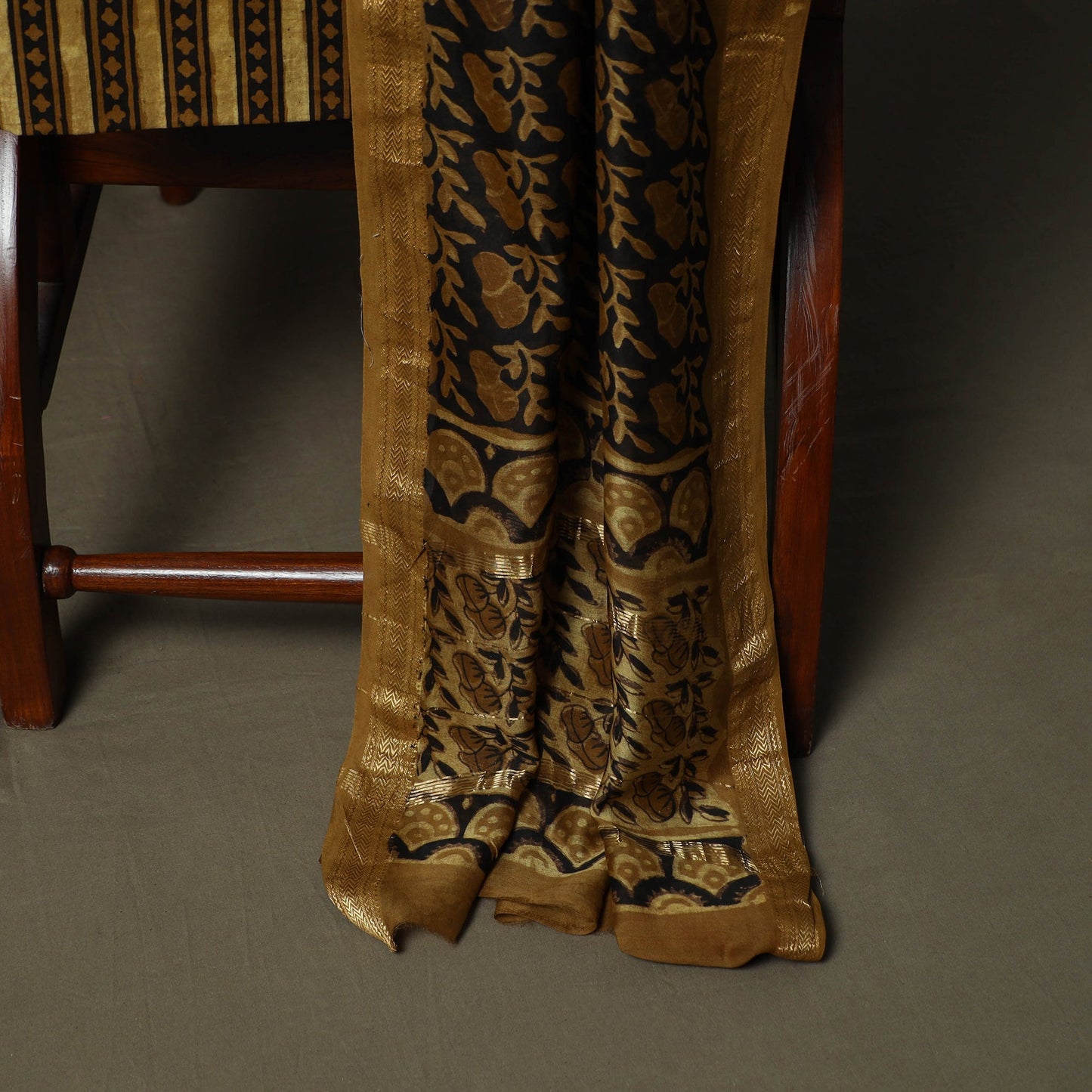 Natural dyed block print maheshwari silk vanaspati bagru