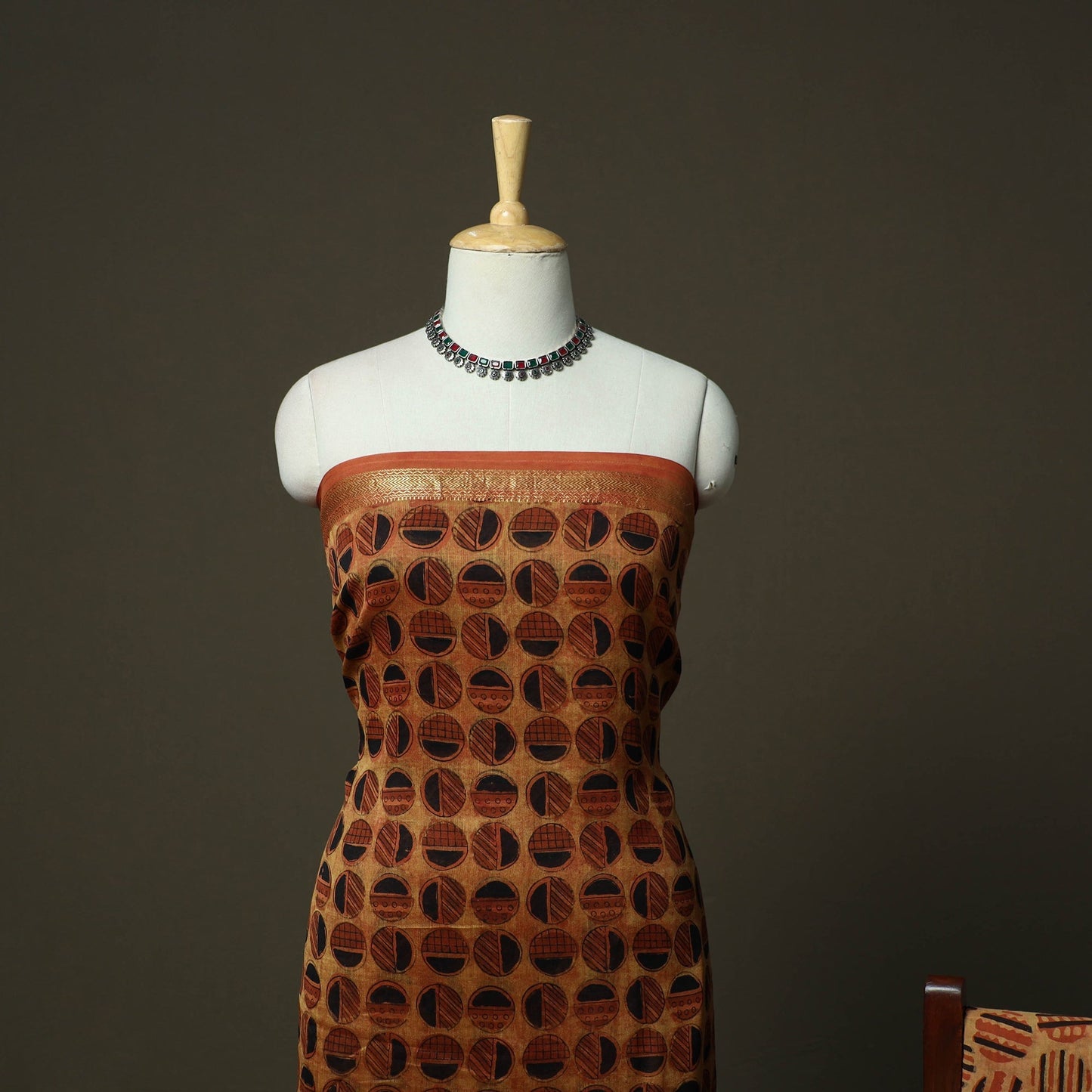 Natural dyed block print maheshwari silk vanaspati bagru