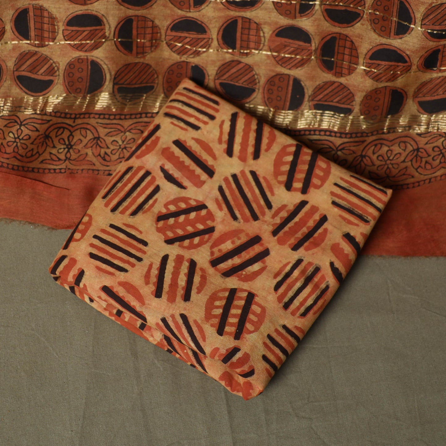 Natural dyed block print maheshwari silk vanaspati bagru