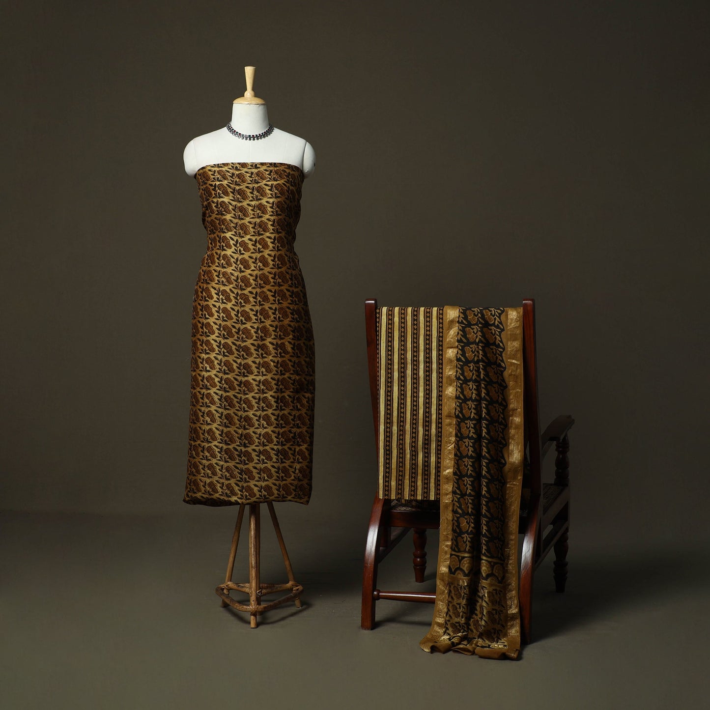 Natural dyed block print maheshwari silk vanaspati bagru