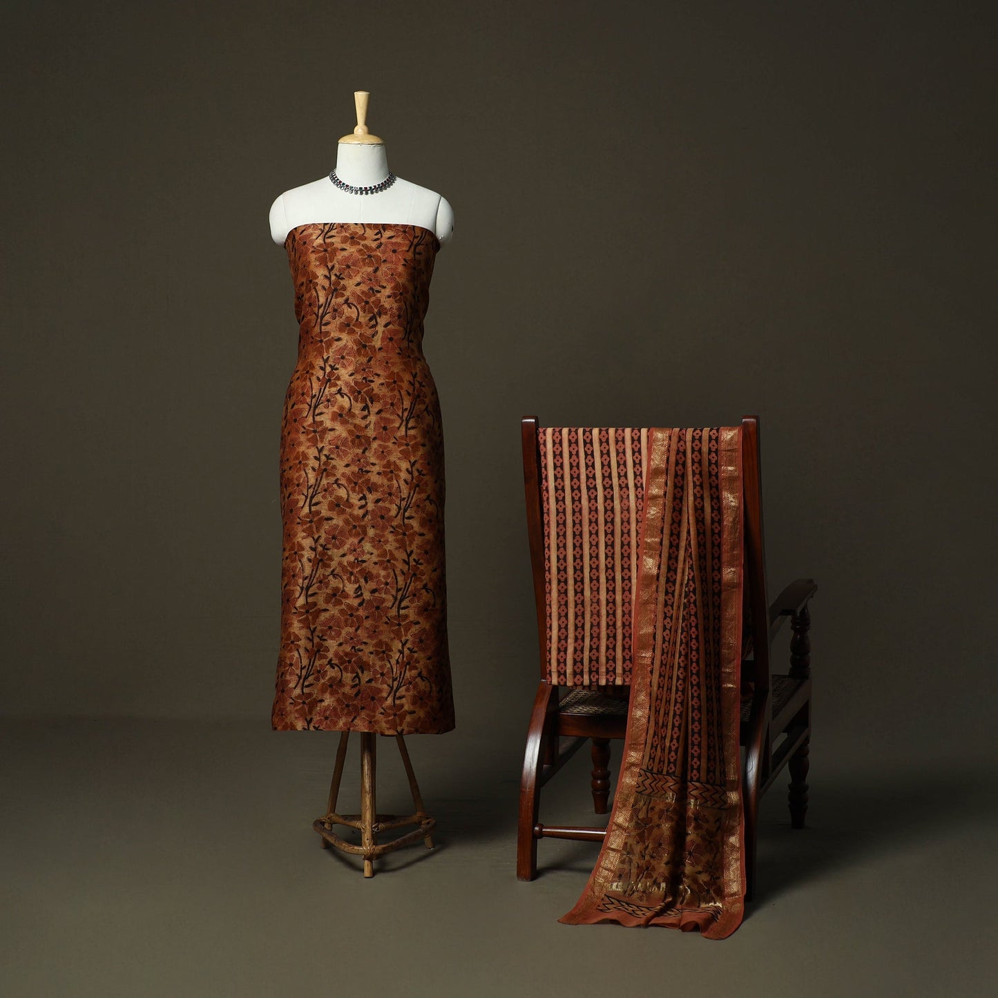 Natural dyed block print maheshwari silk vanaspati bagru